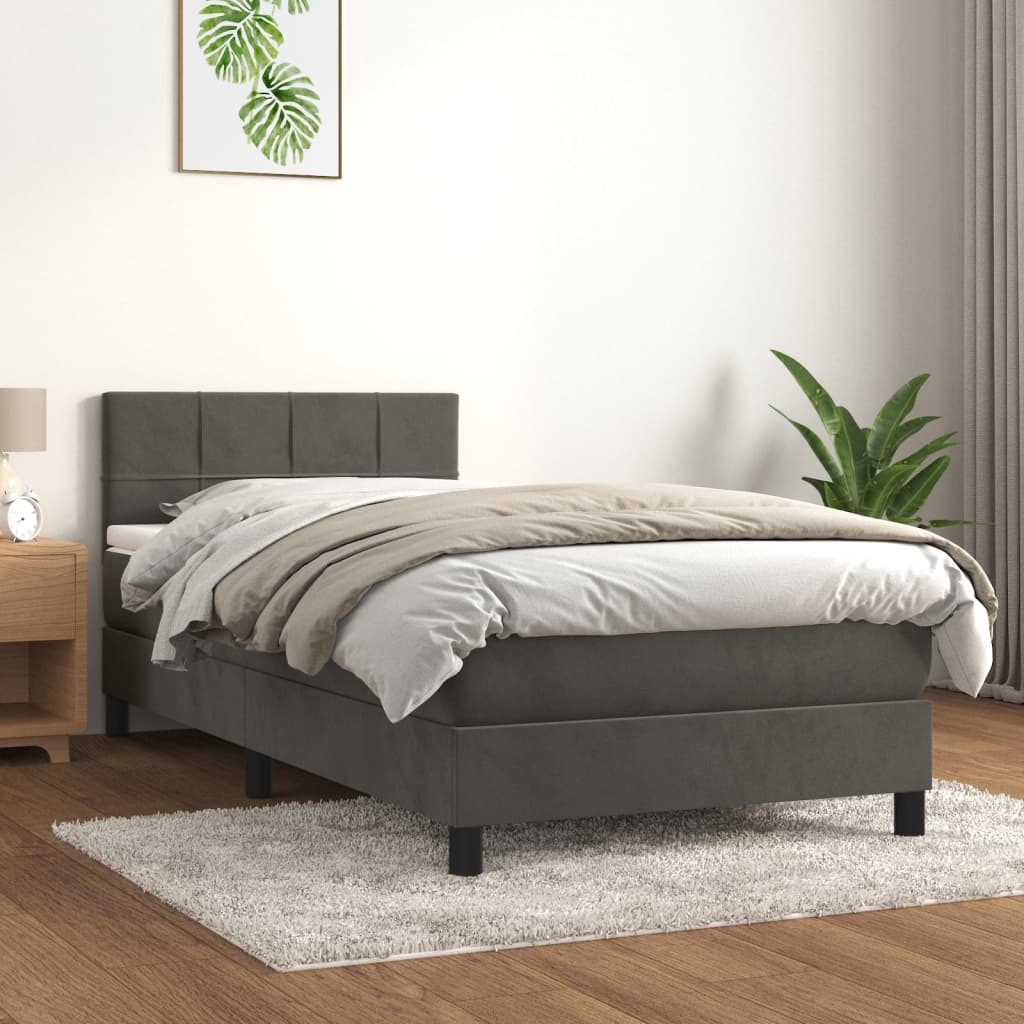 Boxspring met matras fluweel donkergrijs 90x190 cm is nu te koop bij PeponiXL, paradijselijk wonen!