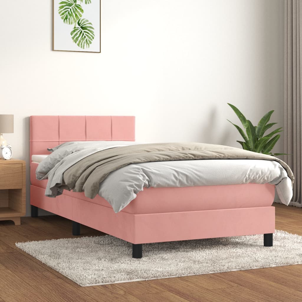 Boxspring met matras fluweel roze 90x190 cm is nu te koop bij PeponiXL, paradijselijk wonen!
