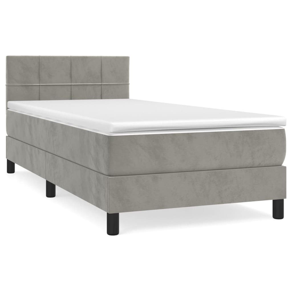 Boxspring met matras fluweel lichtgrijs 90x200 cm is nu te koop bij PeponiXL, paradijselijk wonen!