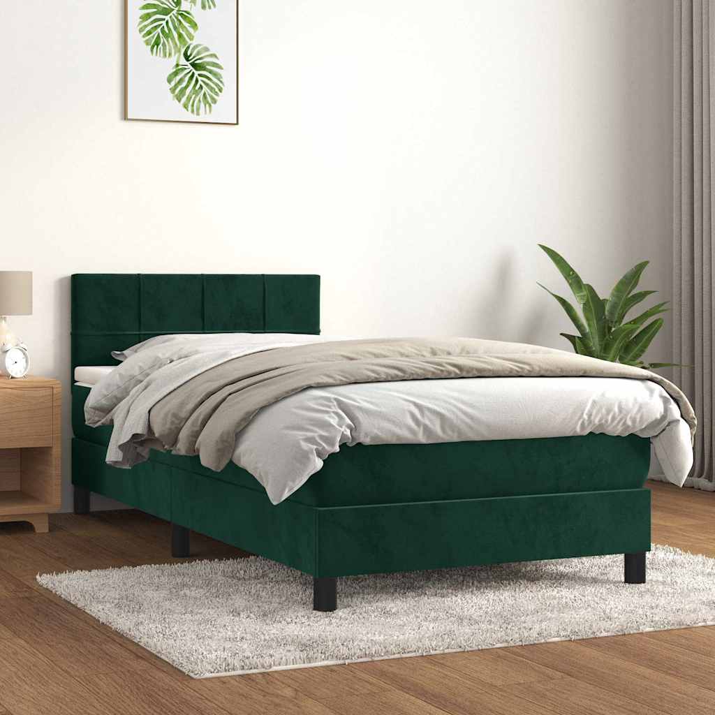 Boxspring met matras fluweel donkergroen 90x200 cm is nu te koop bij PeponiXL, paradijselijk wonen!
