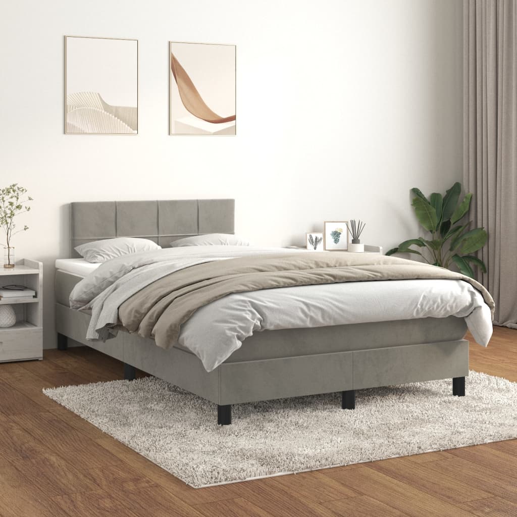Boxspring met matras fluweel lichtgrijs 120x200 cm is nu te koop bij PeponiXL, paradijselijk wonen!