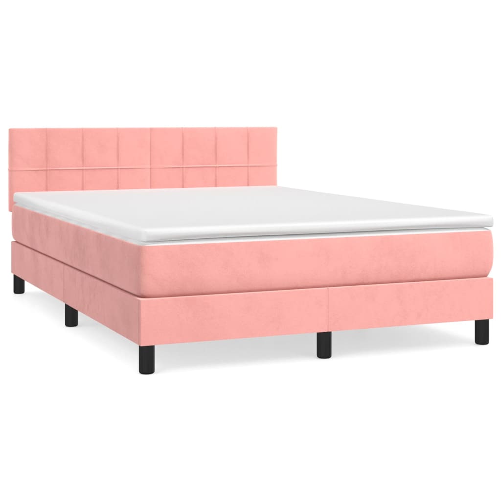 Boxspring met matras fluweel roze 140x190 cm is nu te koop bij PeponiXL, paradijselijk wonen!