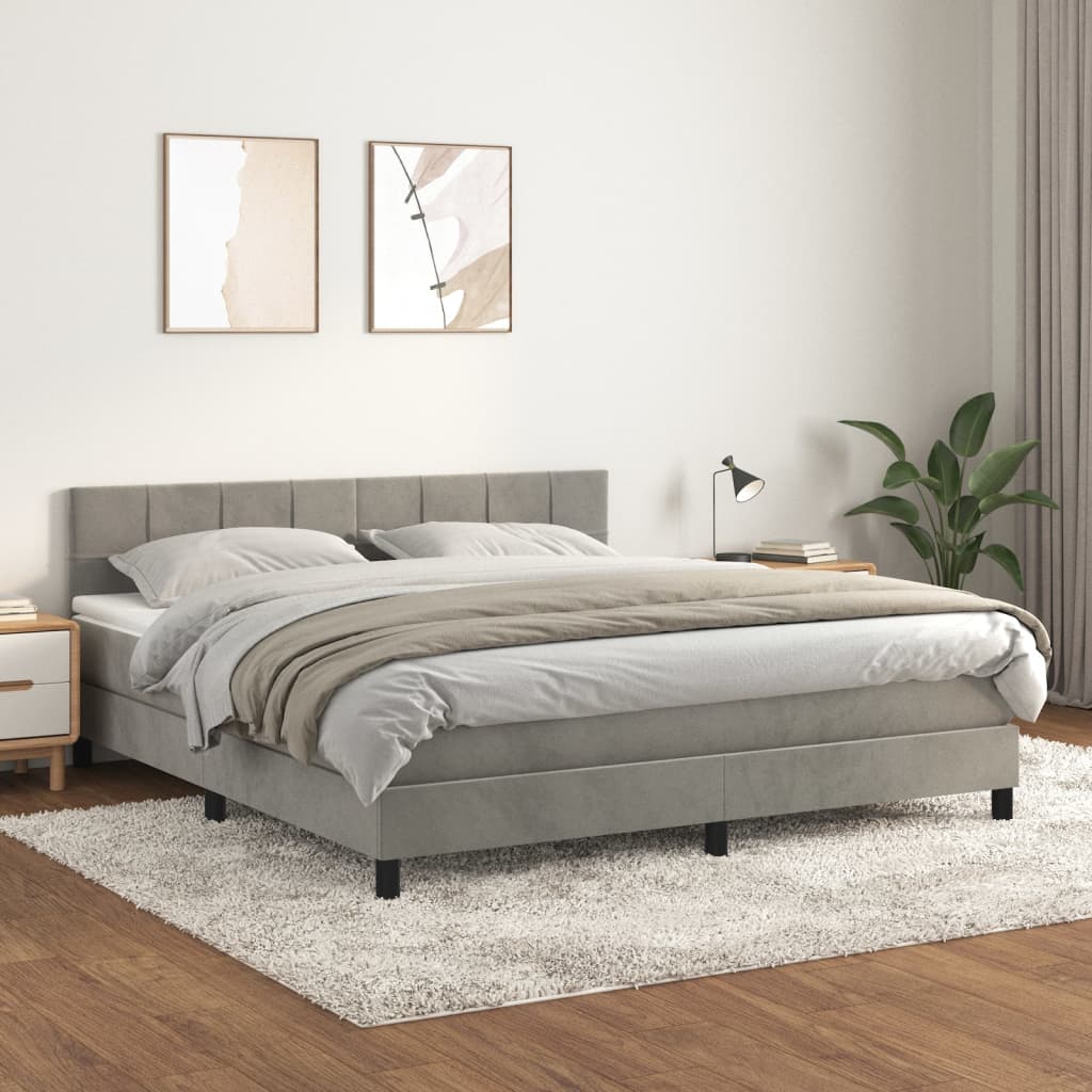 Boxspring met matras fluweel lichtgrijs 160x200 cm is nu te koop bij PeponiXL, paradijselijk wonen!
