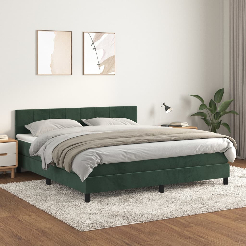 Boxspring met matras fluweel donkergroen 160x200 cm is nu te koop bij PeponiXL, paradijselijk wonen!