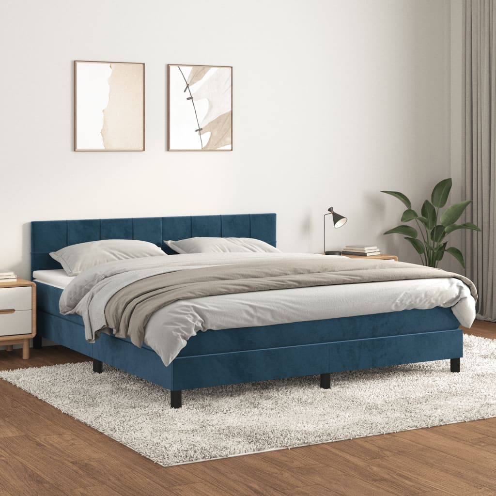 Boxspring met matras fluweel donkerblauw 160x200 cm is nu te koop bij PeponiXL, paradijselijk wonen!