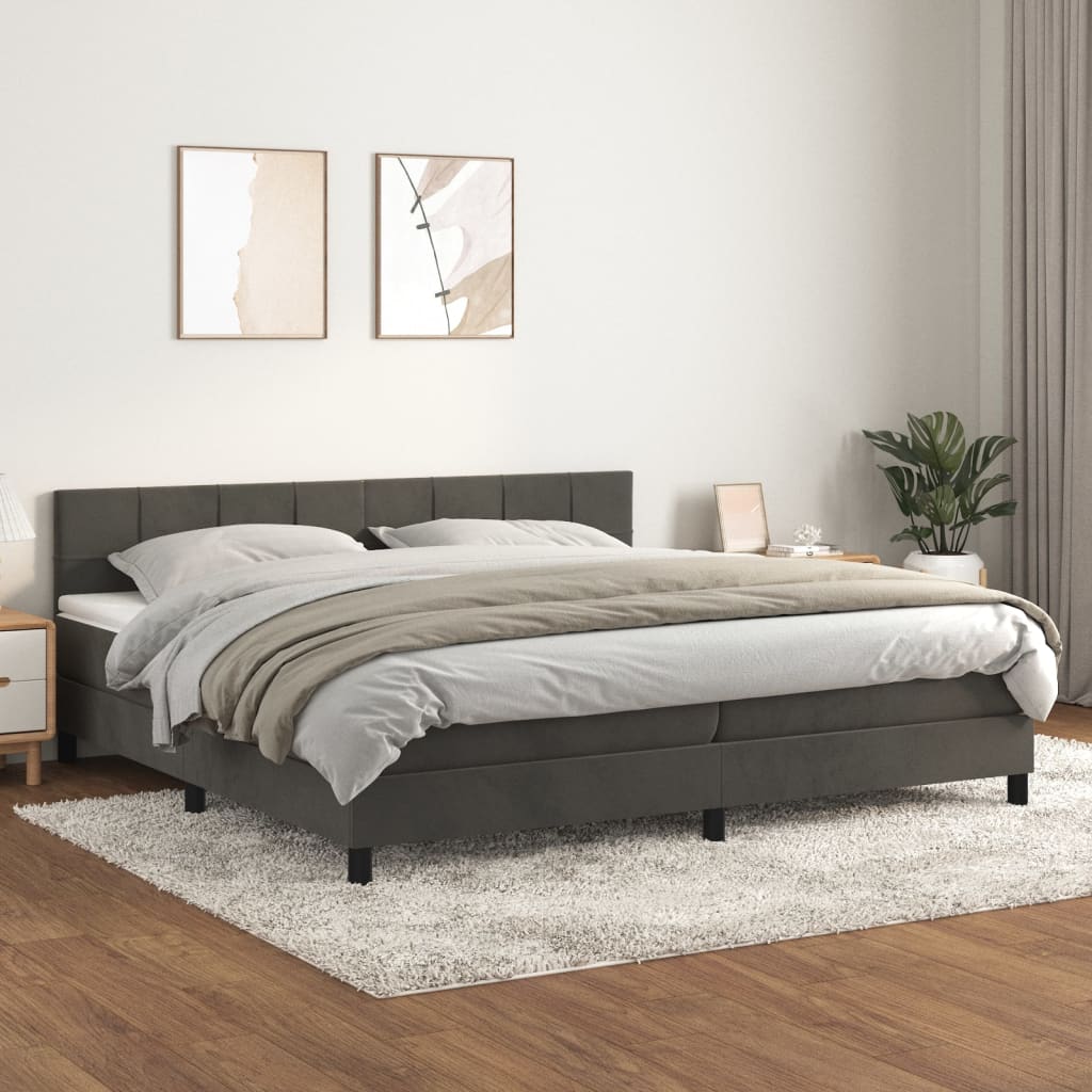 Boxspring met matras fluweel donkergrijs 200x200 cm is nu te koop bij PeponiXL, paradijselijk wonen!