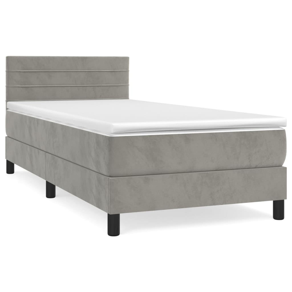 Boxspring met matras fluweel lichtgrijs 90x190 cm is nu te koop bij PeponiXL, paradijselijk wonen!
