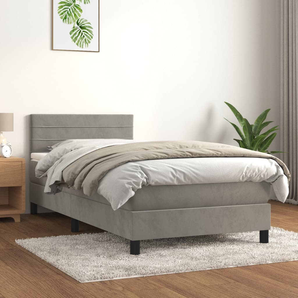 Boxspring met matras fluweel lichtgrijs 90x190 cm is nu te koop bij PeponiXL, paradijselijk wonen!