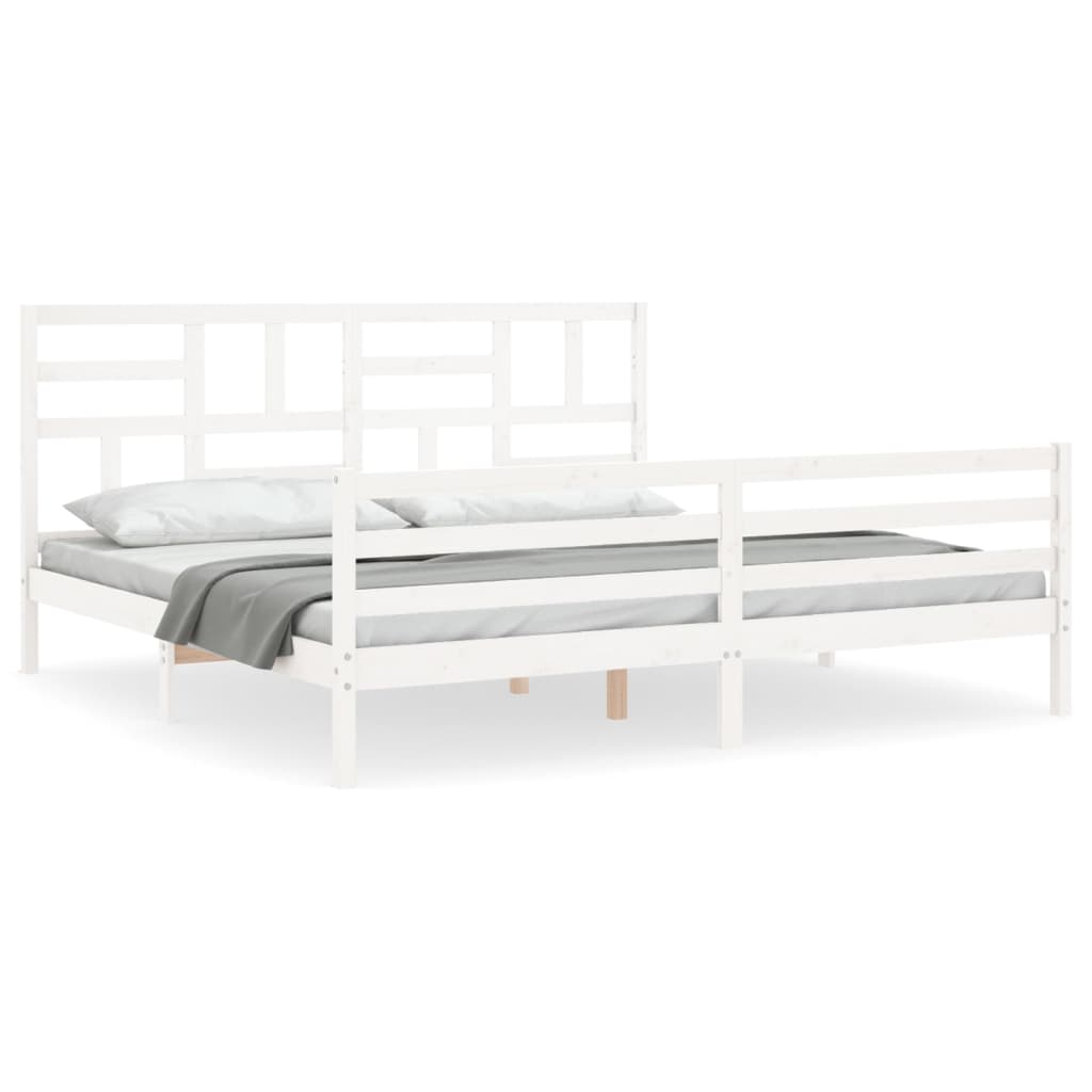 Bedframe met hoofdbord massief hout wit 200x200 cm is nu te koop bij PeponiXL, paradijselijk wonen!