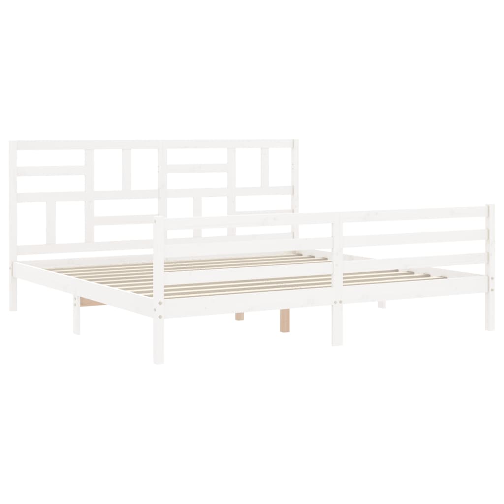 Bedframe met hoofdbord massief hout wit 200x200 cm is nu te koop bij PeponiXL, paradijselijk wonen!