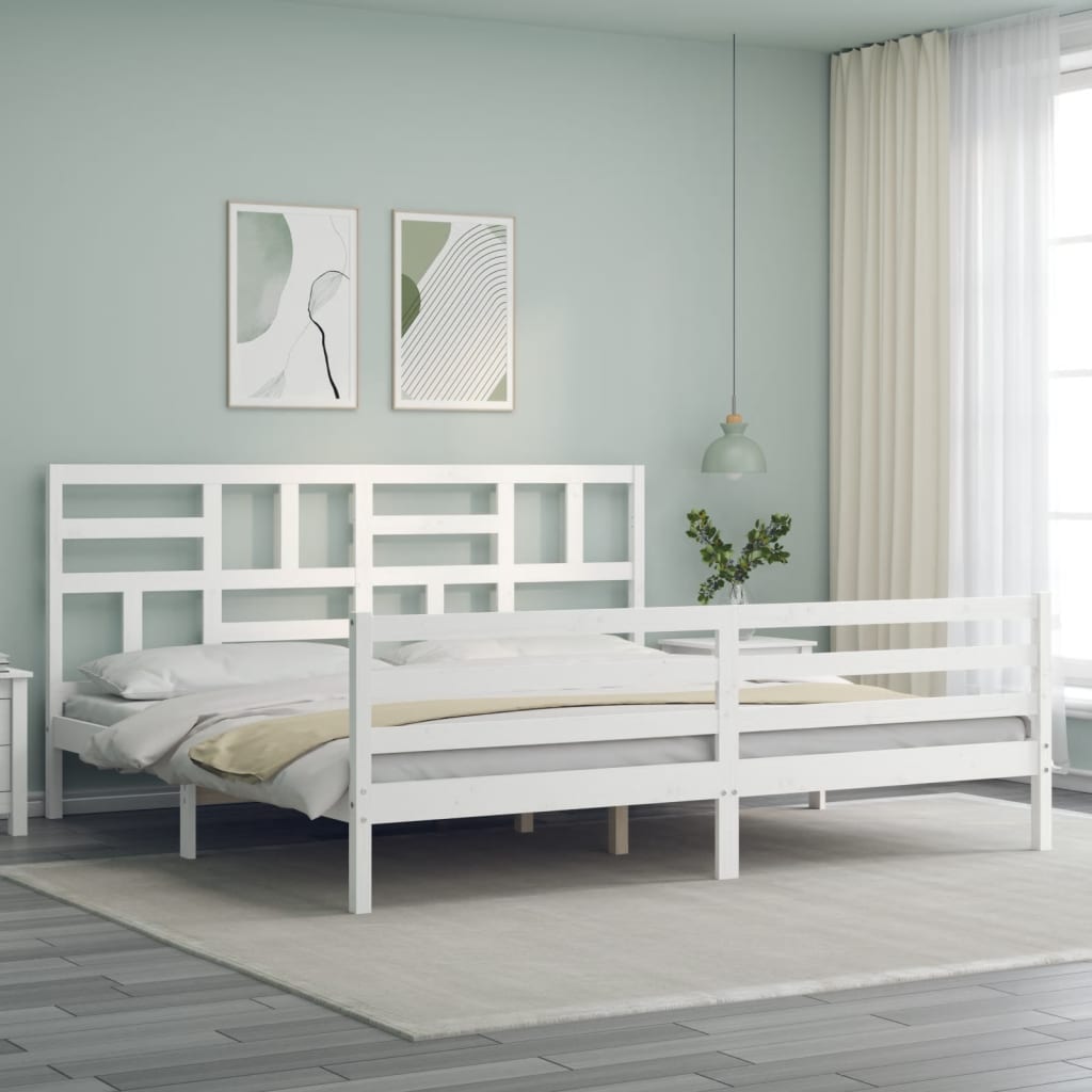 Bedframe met hoofdbord massief hout wit 200x200 cm is nu te koop bij PeponiXL, paradijselijk wonen!