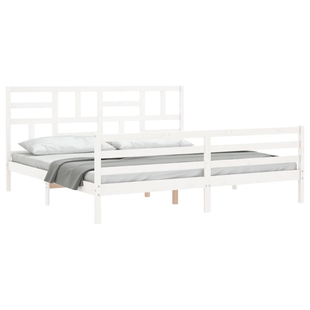 Bedframe met hoofdbord massief hout wit 200x200 cm is nu te koop bij PeponiXL, paradijselijk wonen!