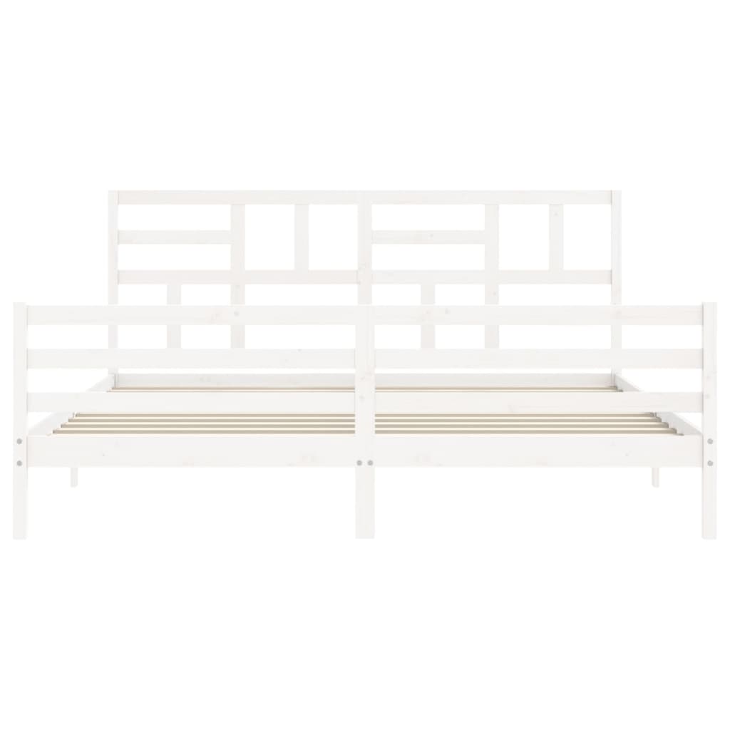 Bedframe met hoofdbord massief hout wit 200x200 cm is nu te koop bij PeponiXL, paradijselijk wonen!