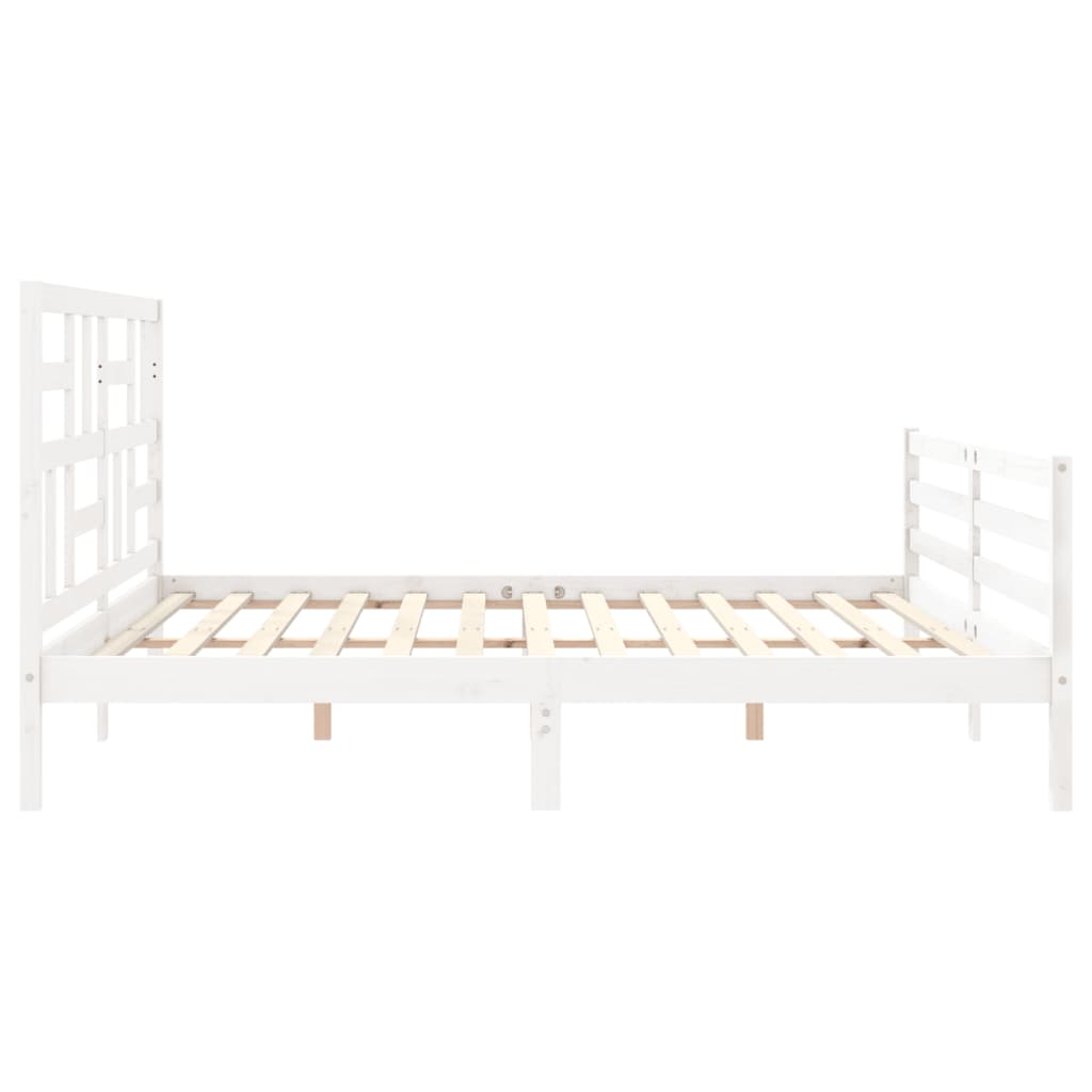 Bedframe met hoofdbord massief hout wit 200x200 cm is nu te koop bij PeponiXL, paradijselijk wonen!