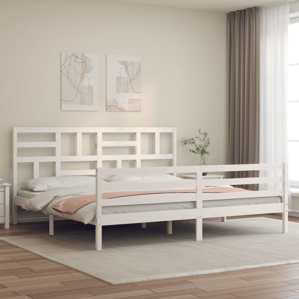 Bedframe met hoofdbord massief hout wit 200x200 cm is nu te koop bij PeponiXL, paradijselijk wonen!