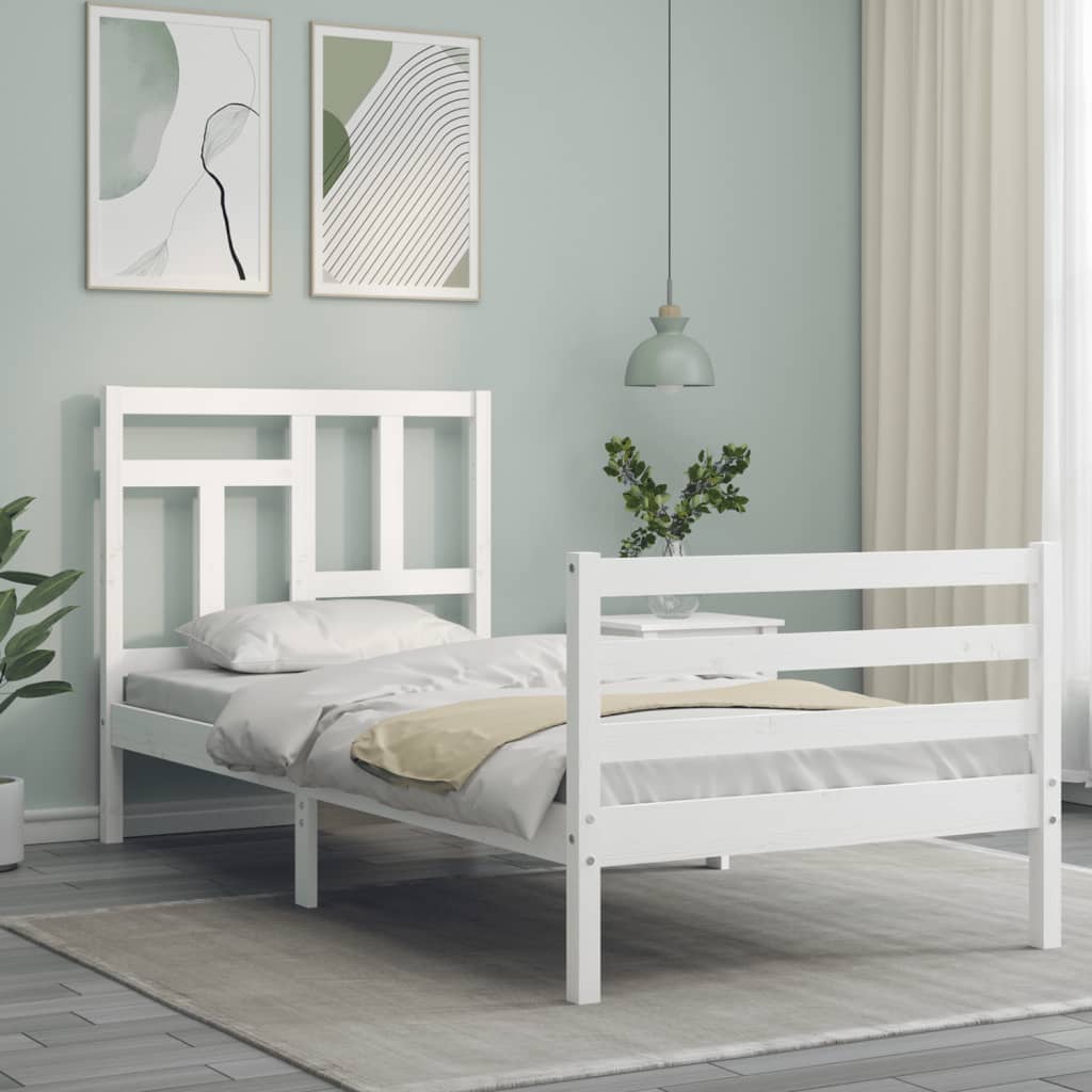 Bedframe met hoofdbord massief hout wit is nu te koop bij PeponiXL, paradijselijk wonen!