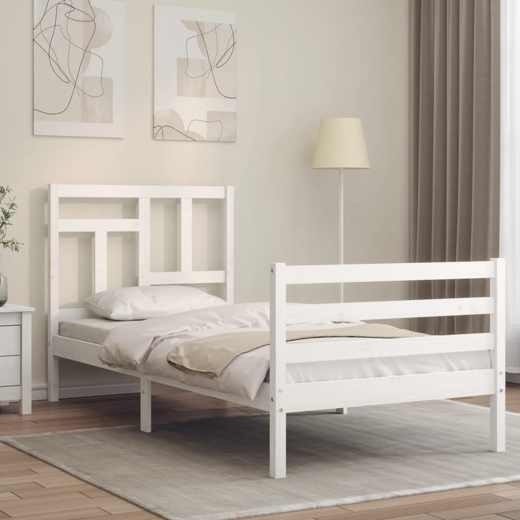 Bedframe met hoofdbord massief hout wit is nu te koop bij PeponiXL, paradijselijk wonen!