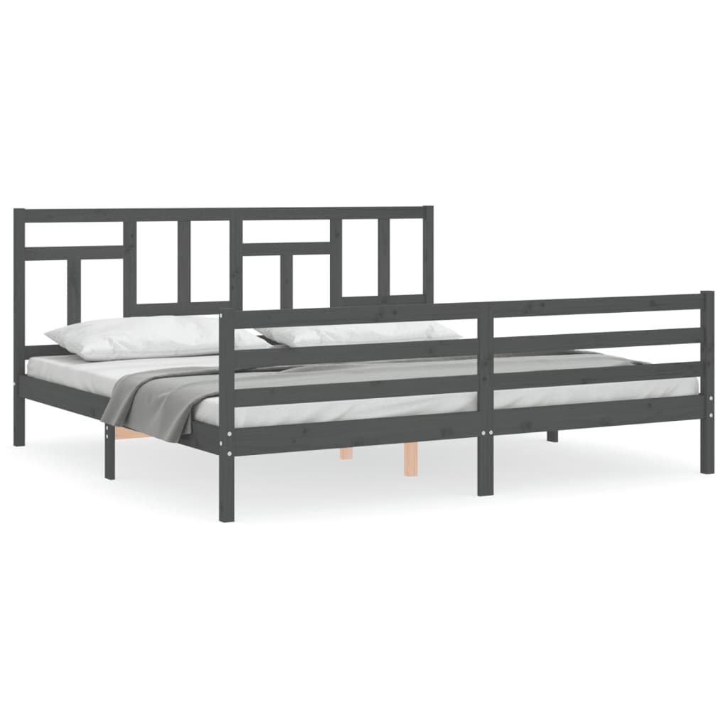 Bedframe met hoofdbord massief hout grijs 200x200 cm is nu te koop bij PeponiXL, paradijselijk wonen!