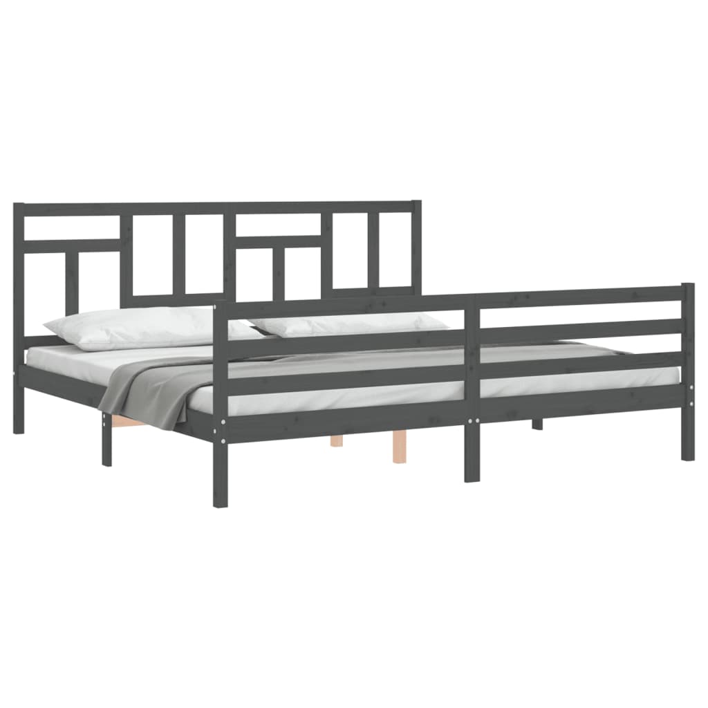 Bedframe met hoofdbord massief hout grijs 200x200 cm is nu te koop bij PeponiXL, paradijselijk wonen!