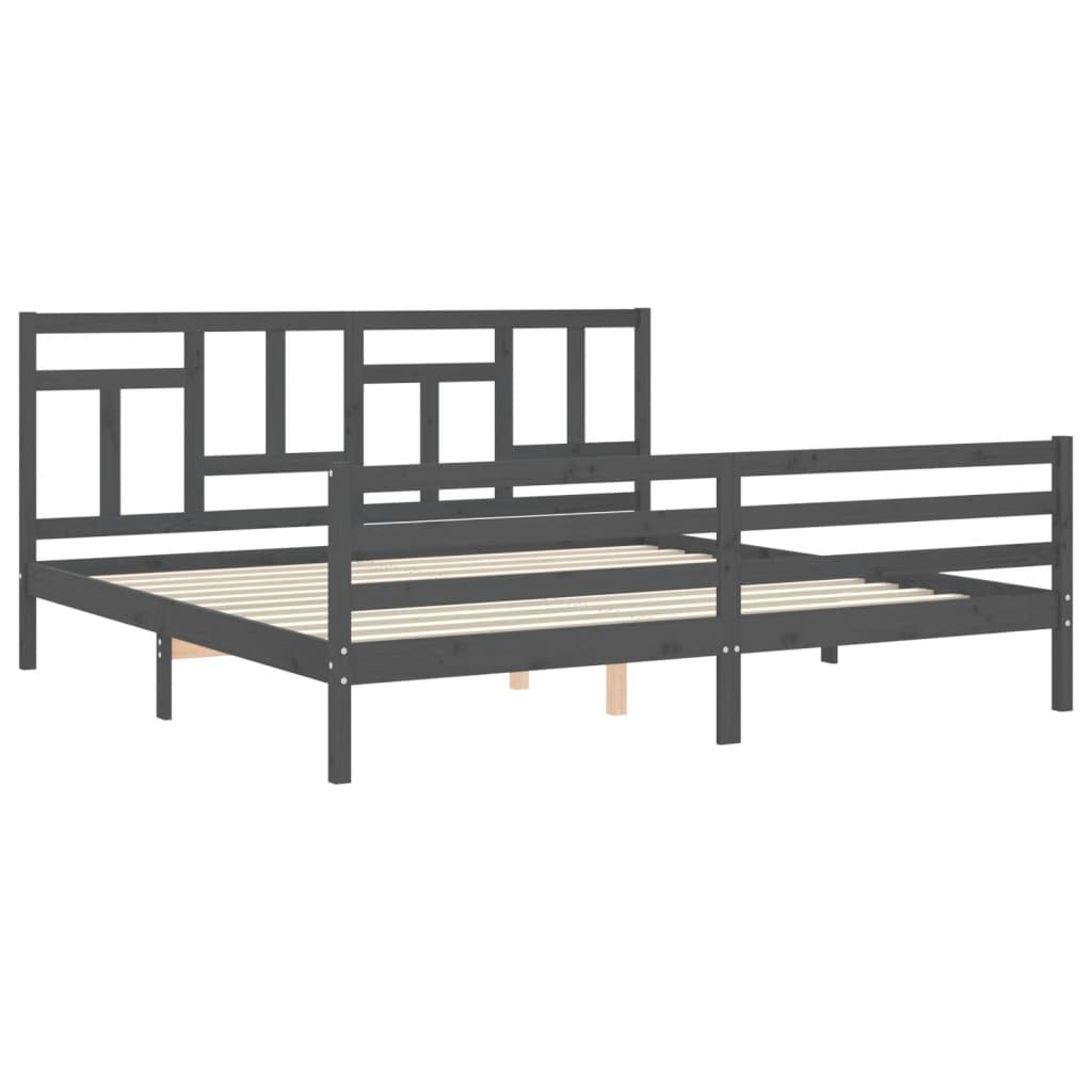 Bedframe met hoofdbord massief hout grijs 200x200 cm is nu te koop bij PeponiXL, paradijselijk wonen!
