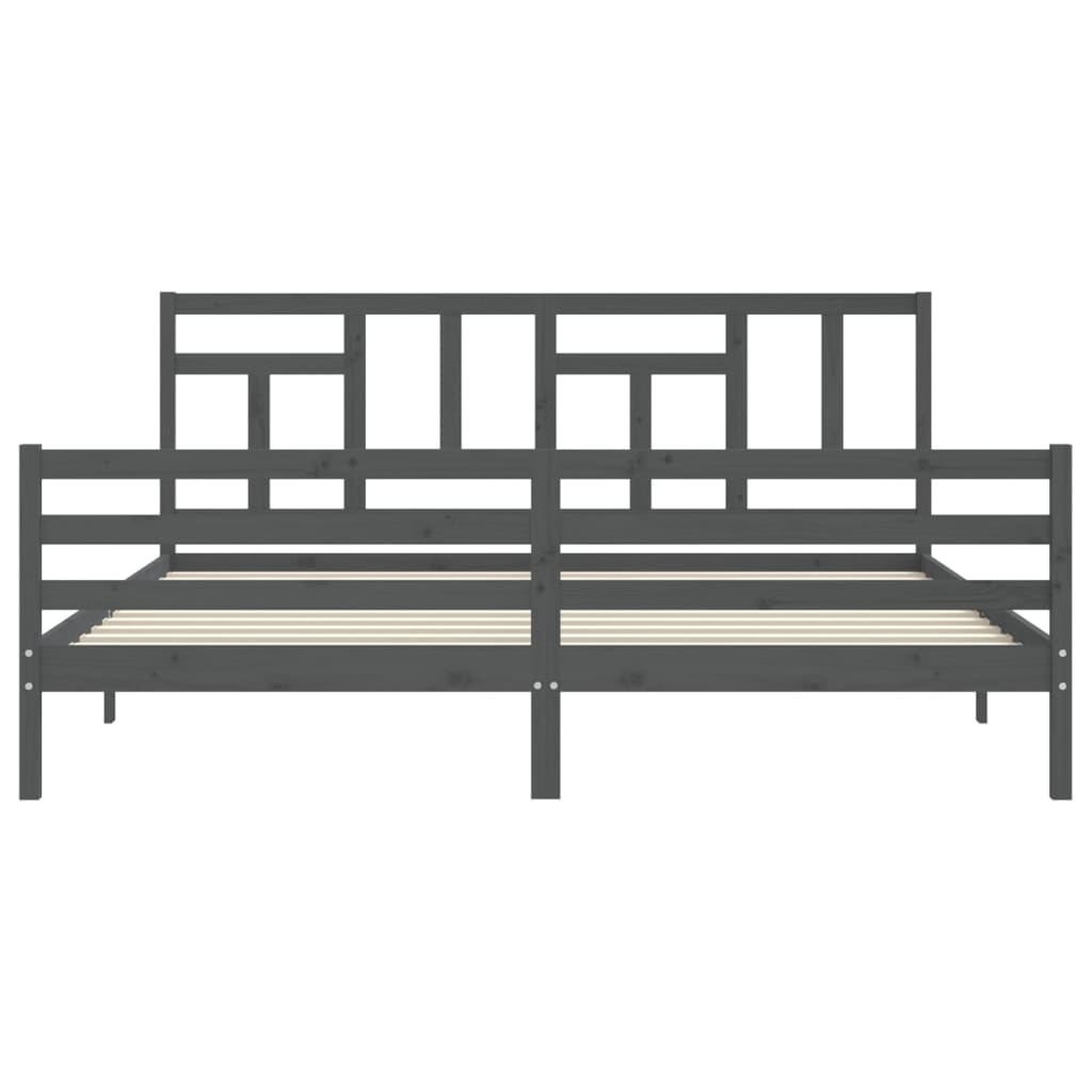 Bedframe met hoofdbord massief hout grijs 200x200 cm is nu te koop bij PeponiXL, paradijselijk wonen!