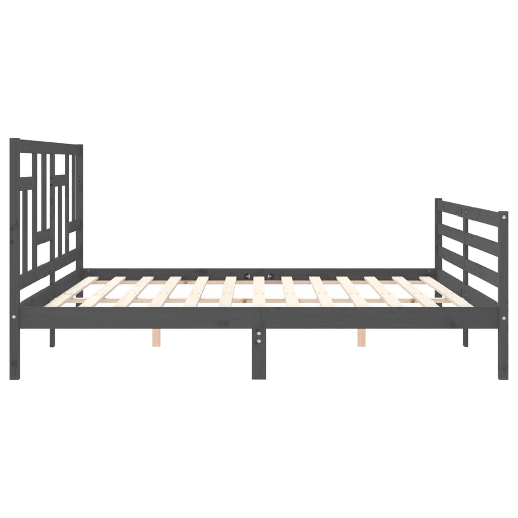 Bedframe met hoofdbord massief hout grijs 200x200 cm is nu te koop bij PeponiXL, paradijselijk wonen!