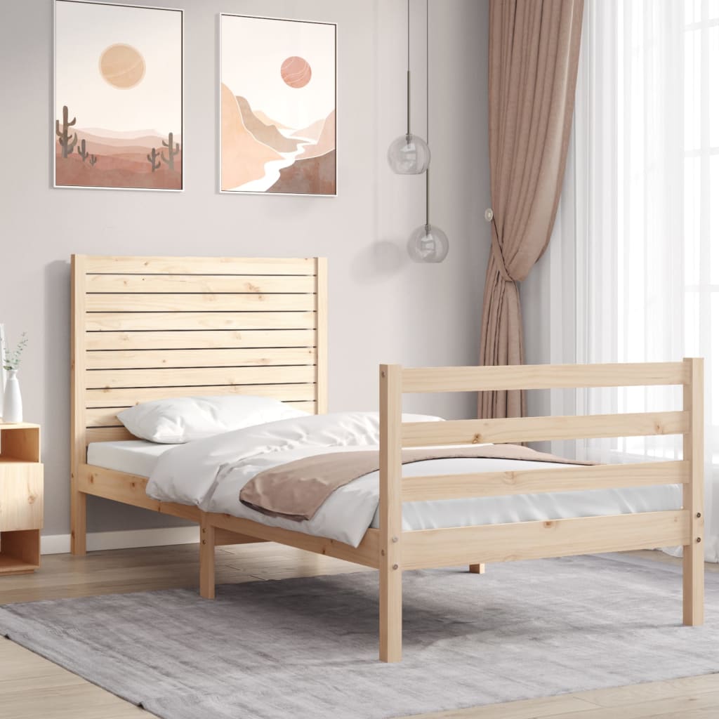 Bedframe met hoofdbord massief hout 100x200 cm is nu te koop bij PeponiXL, paradijselijk wonen!