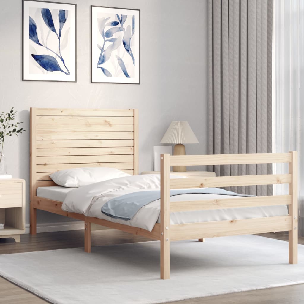 Bedframe met hoofdbord massief hout 100x200 cm is nu te koop bij PeponiXL, paradijselijk wonen!