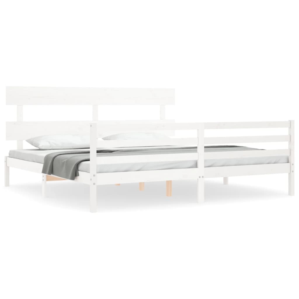 Bedframe met hoofdbord massief hout wit 200x200 cm is nu te koop bij PeponiXL, paradijselijk wonen!