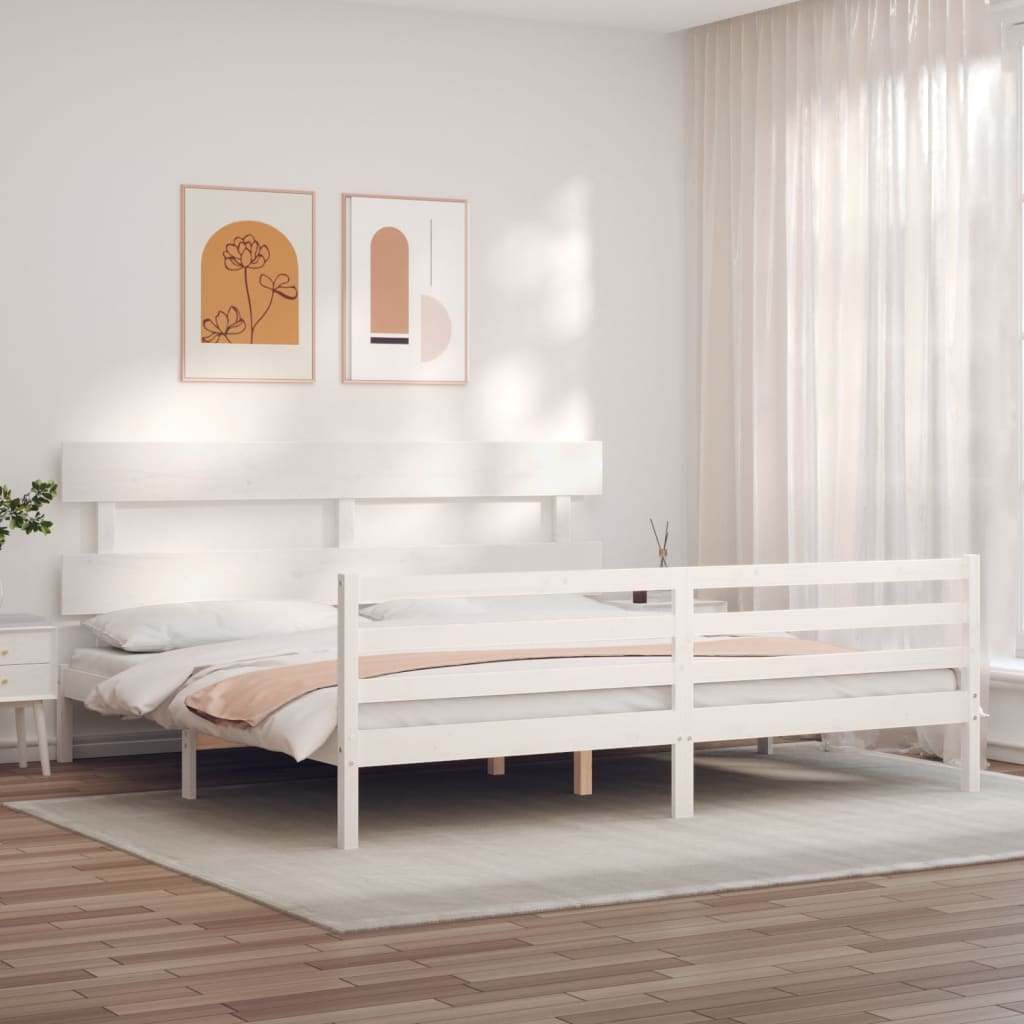 Bedframe met hoofdbord massief hout wit 200x200 cm is nu te koop bij PeponiXL, paradijselijk wonen!