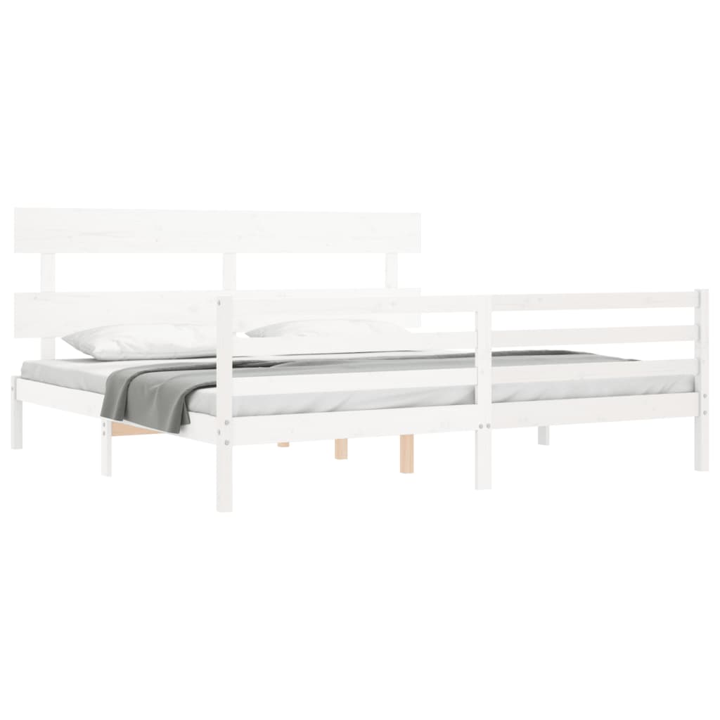 Bedframe met hoofdbord massief hout wit 200x200 cm is nu te koop bij PeponiXL, paradijselijk wonen!