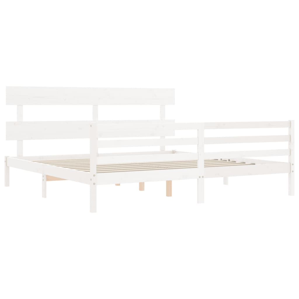 Bedframe met hoofdbord massief hout wit 200x200 cm is nu te koop bij PeponiXL, paradijselijk wonen!