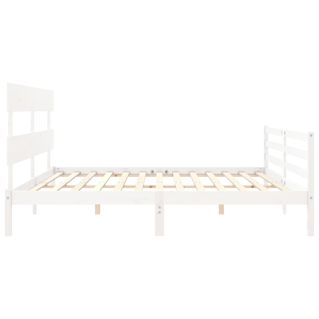Bedframe met hoofdbord massief hout wit 200x200 cm is nu te koop bij PeponiXL, paradijselijk wonen!