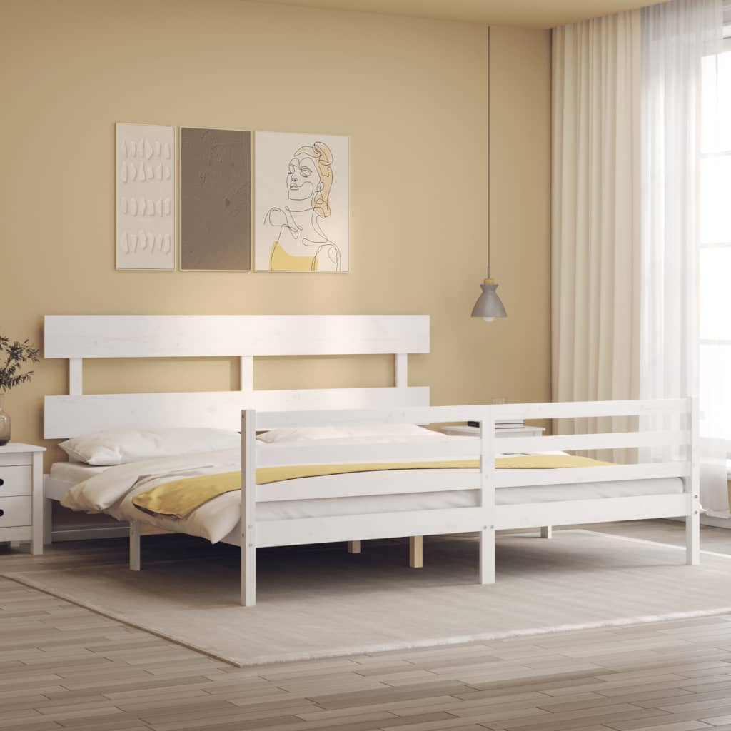 Bedframe met hoofdbord massief hout wit 200x200 cm is nu te koop bij PeponiXL, paradijselijk wonen!