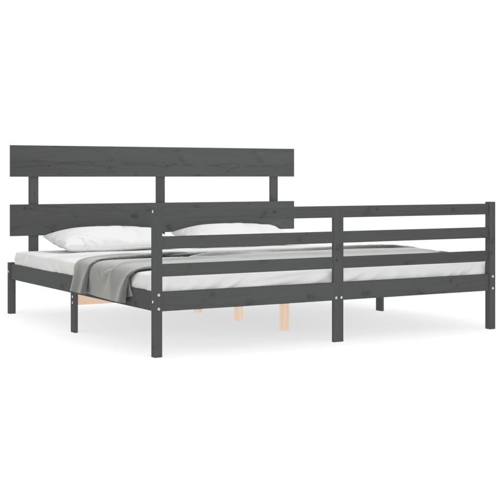 Bedframe met hoofdbord massief hout grijs 200x200 cm is nu te koop bij PeponiXL, paradijselijk wonen!