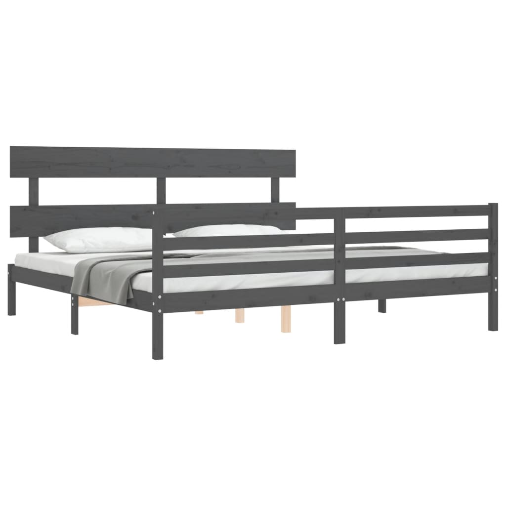 Bedframe met hoofdbord massief hout grijs 200x200 cm is nu te koop bij PeponiXL, paradijselijk wonen!