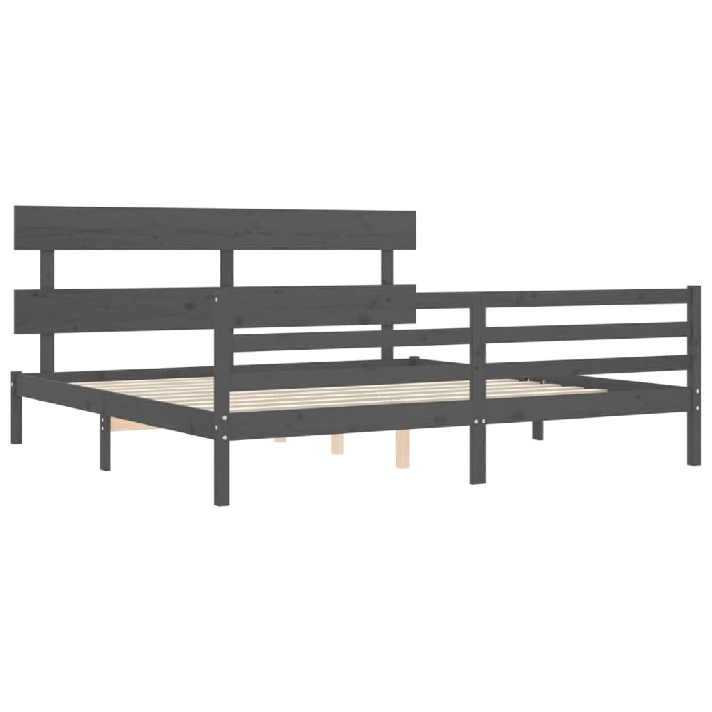 Bedframe met hoofdbord massief hout grijs 200x200 cm is nu te koop bij PeponiXL, paradijselijk wonen!