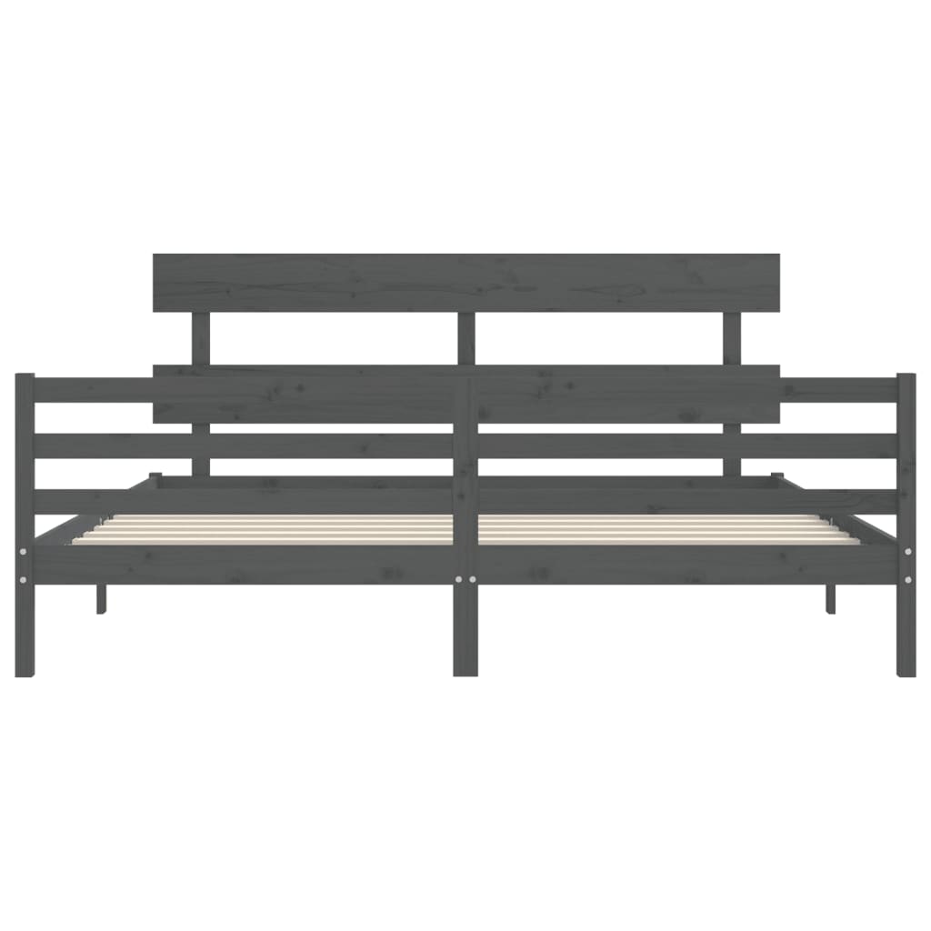 Bedframe met hoofdbord massief hout grijs 200x200 cm is nu te koop bij PeponiXL, paradijselijk wonen!