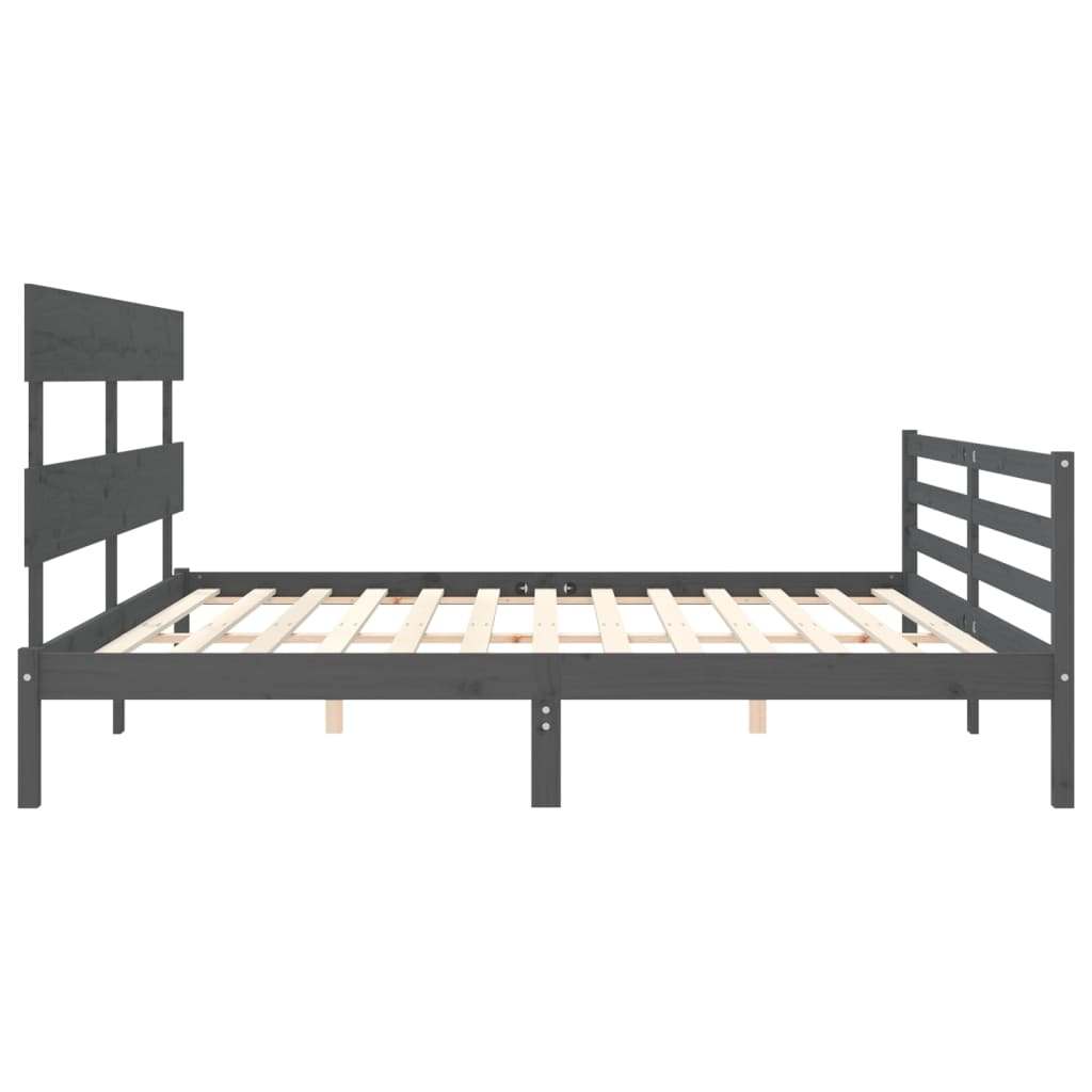 Bedframe met hoofdbord massief hout grijs 200x200 cm is nu te koop bij PeponiXL, paradijselijk wonen!