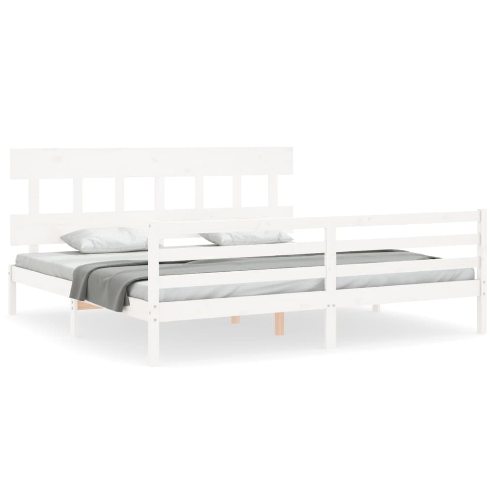 Bedframe met hoofdbord massief hout wit 200x200 cm is nu te koop bij PeponiXL, paradijselijk wonen!