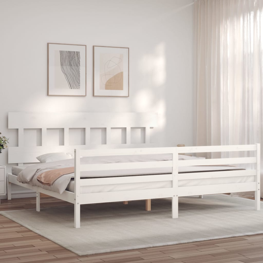 Bedframe met hoofdbord massief hout wit 200x200 cm is nu te koop bij PeponiXL, paradijselijk wonen!