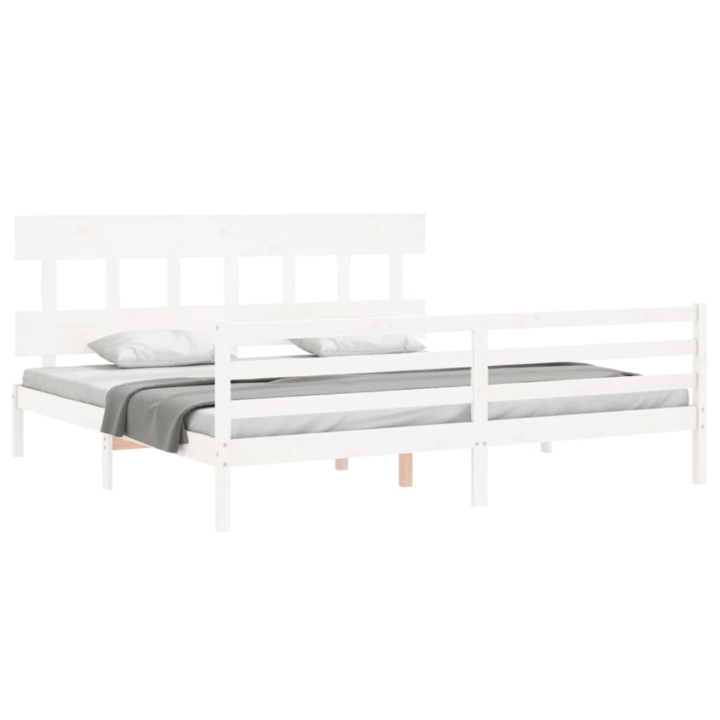 Bedframe met hoofdbord massief hout wit 200x200 cm is nu te koop bij PeponiXL, paradijselijk wonen!