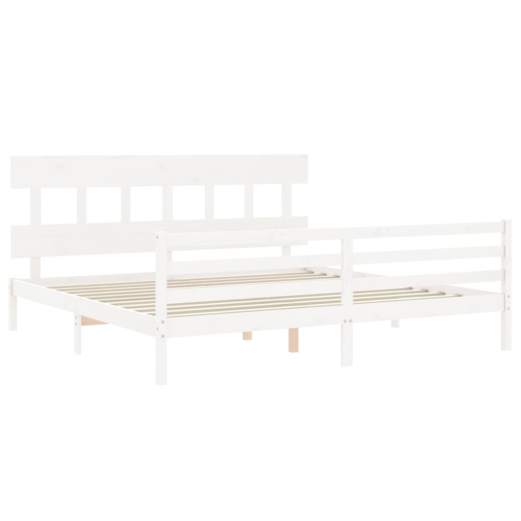 Bedframe met hoofdbord massief hout wit 200x200 cm is nu te koop bij PeponiXL, paradijselijk wonen!