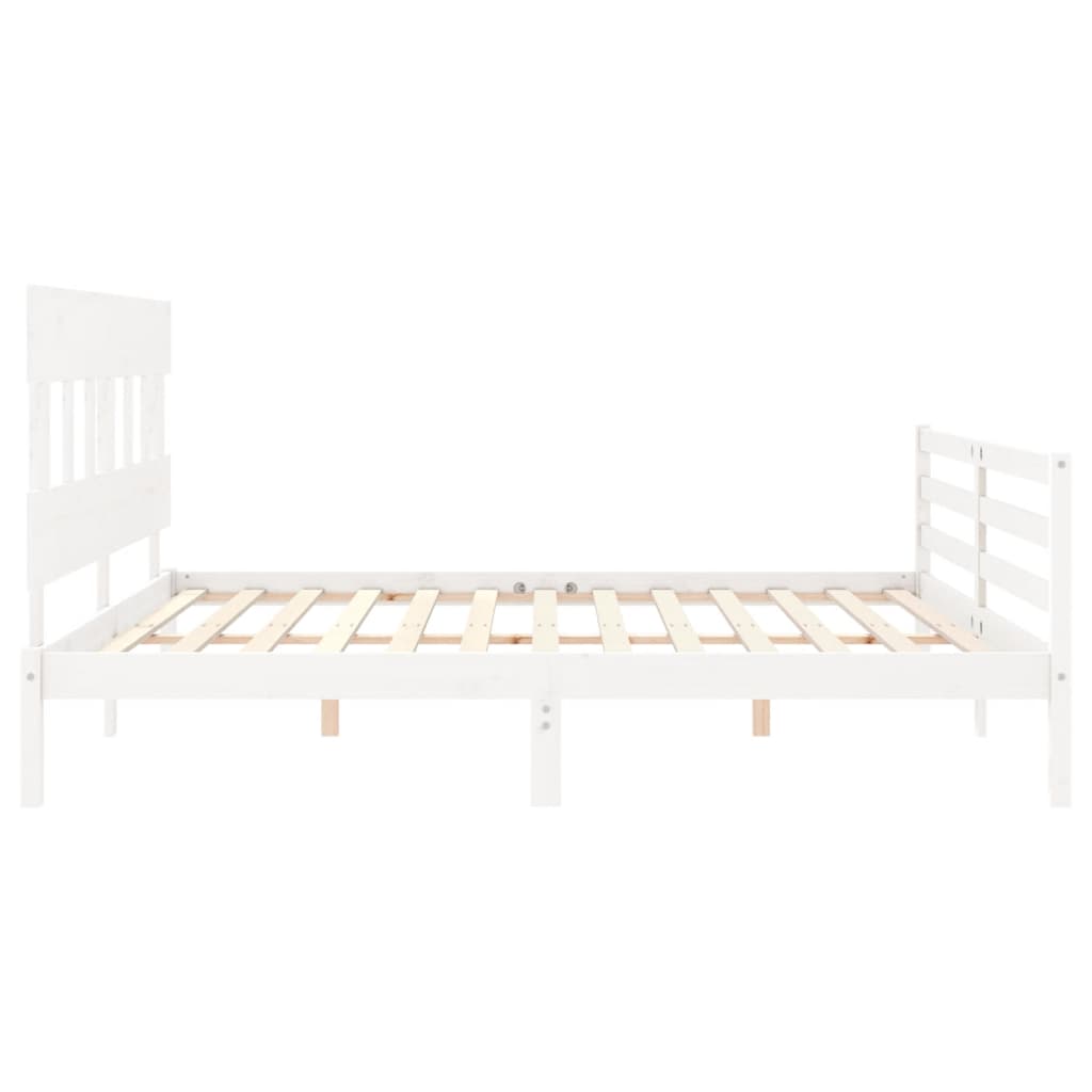 Bedframe met hoofdbord massief hout wit 200x200 cm is nu te koop bij PeponiXL, paradijselijk wonen!