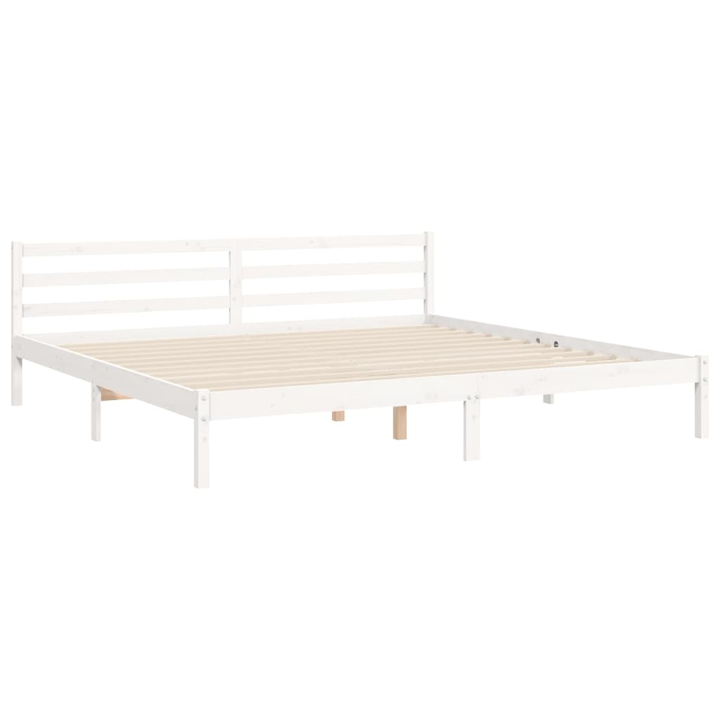 Bedframe met hoofdbord massief hout wit 200x200 cm is nu te koop bij PeponiXL, paradijselijk wonen!