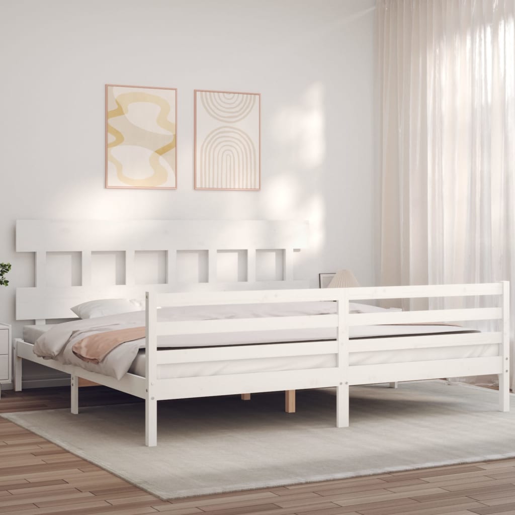 Bedframe met hoofdbord massief hout wit 200x200 cm is nu te koop bij PeponiXL, paradijselijk wonen!
