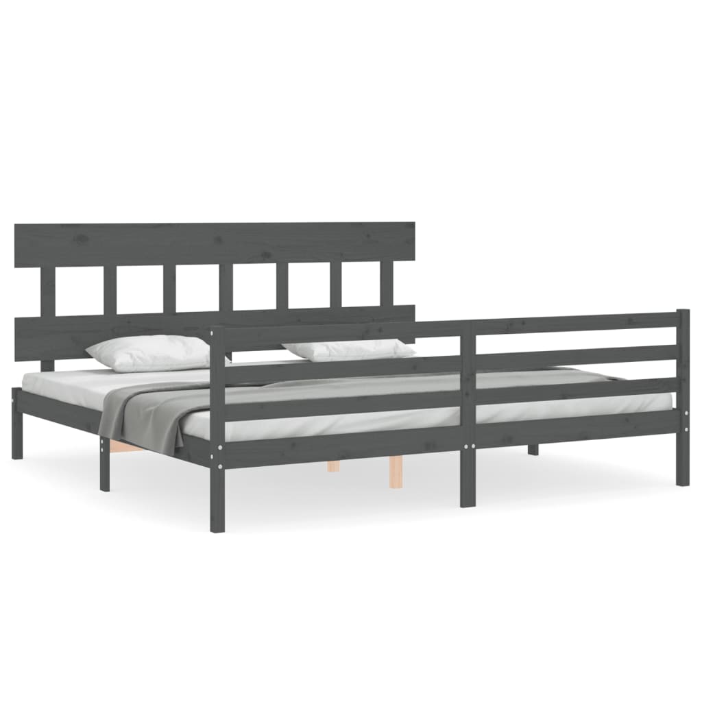Bedframe met hoofdbord massief hout grijs 200x200 cm is nu te koop bij PeponiXL, paradijselijk wonen!