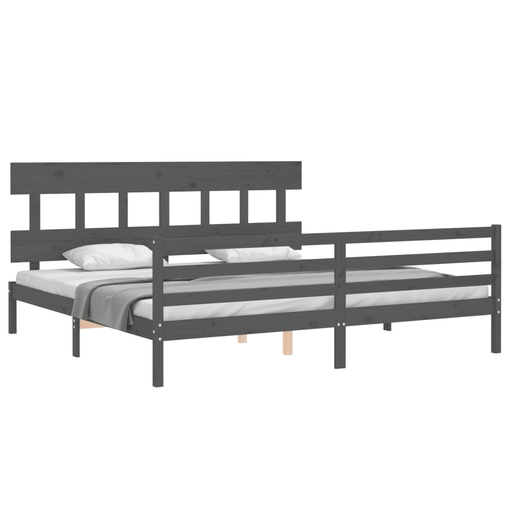 Bedframe met hoofdbord massief hout grijs 200x200 cm is nu te koop bij PeponiXL, paradijselijk wonen!