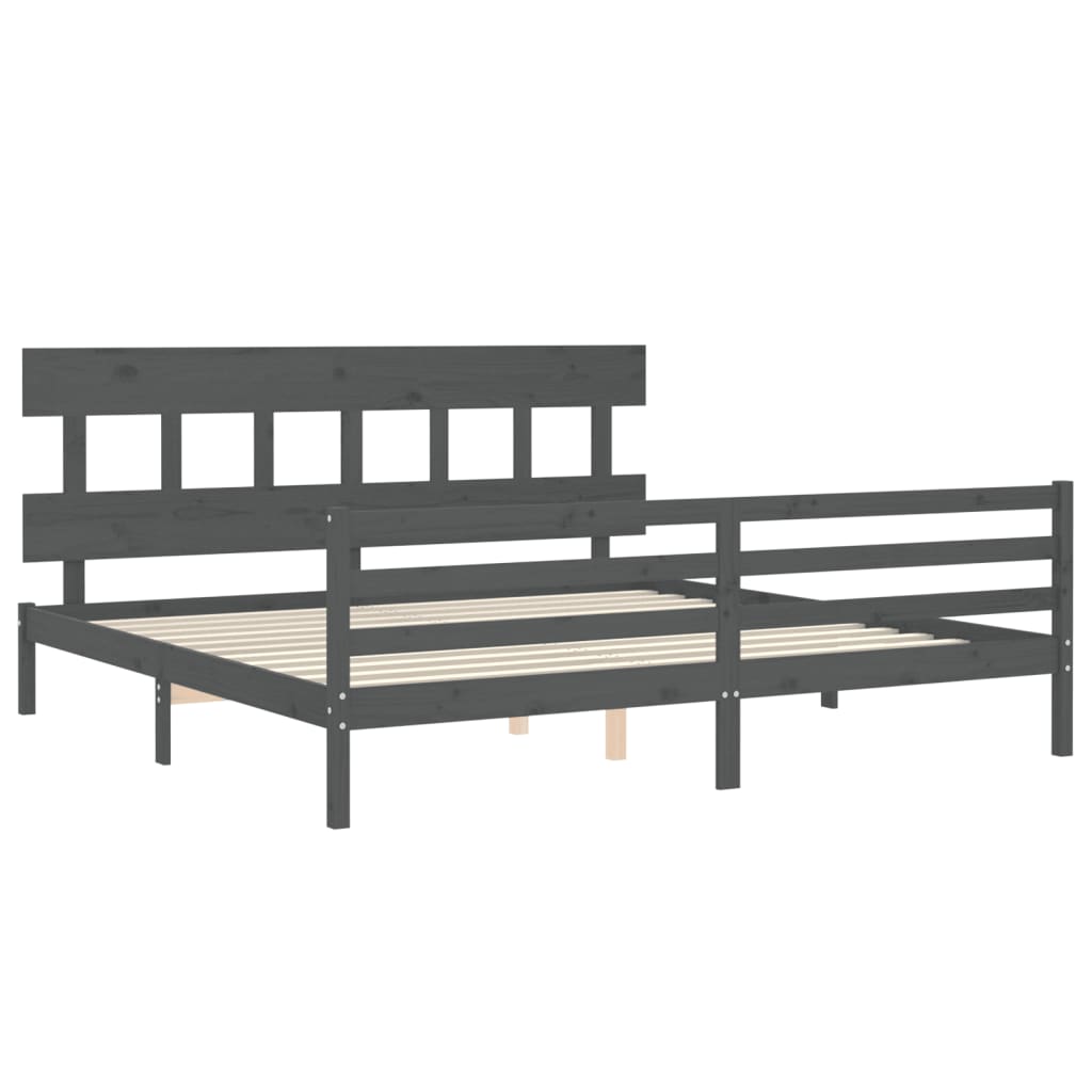 Bedframe met hoofdbord massief hout grijs 200x200 cm is nu te koop bij PeponiXL, paradijselijk wonen!
