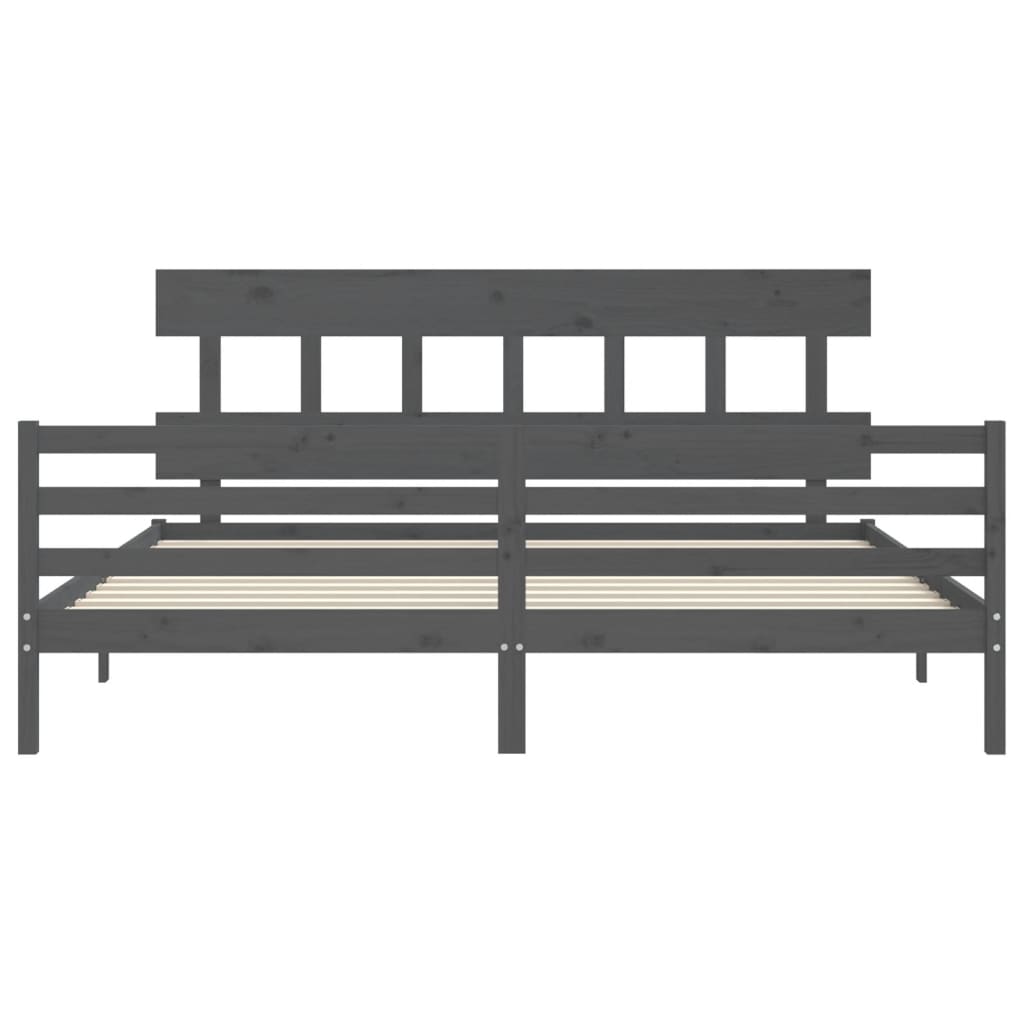 Bedframe met hoofdbord massief hout grijs 200x200 cm is nu te koop bij PeponiXL, paradijselijk wonen!